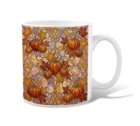Taza de café de cerámica con diseño de calabazas, diseño rústico de hojas de vid otoñales, color naranja otoñal, taza para beber con asa, ideal para amistad, familia, colegas, profesores, personal de