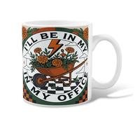 Taza de café de cerámica con diseño de carretilla, diseño vintage de caléndula botánica con rayo, color verde otoño, taza de té novedosa con asa, ideal para amigos, familiares, amantes, ancianos