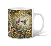 Taza de café de cerámica con diseño de colibrí, diseño de setas y flores, color verde primavera, con asa, ideal para amigos, familiares, amantes, ancianos, compañeros de trabajo, 11 onzas