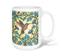 Taza de café de cerámica con diseño de colibrí, diseño inspirado en la naturaleza, diseño de hojas y vides primaveral, con asa, ideal para amigos, familiares, amantes, ancianos, compañeros de trabajo