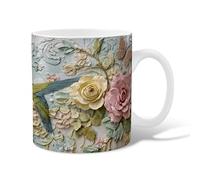 Taza de café de cerámica con diseño de colibrí, flores de la naturaleza, rosas, mariposa, primavera, pastel, novedad, taza para beber de oficina con asa, regalo para amigos, familiares, amantes
