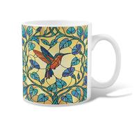 Taza de café de cerámica con diseño de colibrí, inspirado en la naturaleza, hojas y vides, primavera, turquesa, taza para beber con asa, ideal para amigos, familiares, compañeros de trabajo