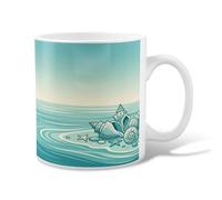 Taza de café de cerámica con diseño de concha marina, olas tropicales costeras de estrellas de mar de verano, turquesa, taza de chocolate caliente con asa, ideal para amigos, familiares, compañeros de
