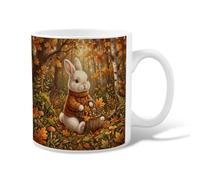 Taza de café de cerámica con diseño de conejo, diseño de hojas de suéter de otoño, naranja, novedosa taza para beber con asa, ideal para amistad, familia, colegas, profesores, personal de novia, 325