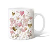 Taza de café de cerámica con diseño de corazones, flores románticas, hojas de primavera, melocotón, novedad, taza para beber de oficina con asa, regalo para amigos, familiares, amantes, ancianos