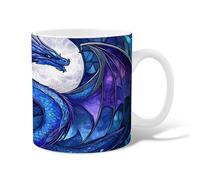 Taza de café de cerámica con diseño de dragón, escala de luna mística de fantasía, color azul con asa, regalo para amigos, familiares, amantes, ancianos, compañeros de trabajo, 325 ml