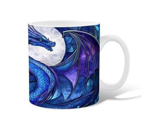 Taza de café de cerámica con diseño de dragón, escala de luna mística de fantasía, color azul con asa, regalo para amigos, familiares, amantes, ancianos, compañeros de trabajo, 325 ml