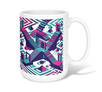 Taza de café de cerámica con diseño de escaleras, geométrica abstracta, con puertas, ninguna violeta, novedosa, para el trabajo, con asa, ideal para amistad, familia, colegas, profesores, personal