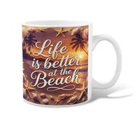 Taza de café de cerámica con diseño de estrella de mar, palmera tropical de verano, naranja, taza de té con asa, ideal para amigos, familiares, amantes, ancianos, compañeros de trabajo, 325 ml