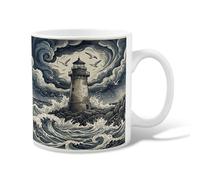 Taza de café de cerámica con diseño de faro, náutica, vintage, nubes, ninguna azul, novedosa taza de té con asa, ideal para amistad, familia, colegas, personal, novios, profesores, 325 ml