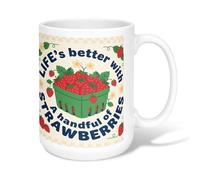 Taza de café de cerámica con diseño de fresas, cesta rústica con flores, color rojo de verano, taza de té novedosa con asa, ideal para amigos, familiares, compañeros de trabajo, amantes de la tercera