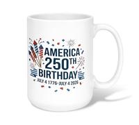 Taza de café de cerámica con diseño de fuegos artificiales, estrellas patrióticas, rayas, día de la independencia, taza de chocolate caliente con asa, ideal para amistad, familia, colegas, personal