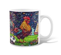 Taza de café de cerámica con diseño de gallo, festiva colorida estatua de fuegos artificiales de la libertad, celebración, taza roja novedosa con asa, ideal para amistad, familia, colegas, profesores