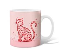 Taza de café de cerámica con diseño de gato, con diseño de corazones, ondas, día de San Valentín, melocotón, con asa, regalo para amistad, familia, colegas, personal, novios, profesores, 11 onzas