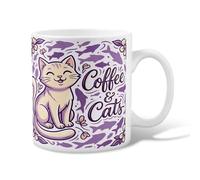 Taza de café de cerámica con diseño de gato, diseño de flor de café juguetona, ninguna violeta, novedosa taza para beber de oficina con asa, ideal para amistad, familia, colegas, profesores, personal