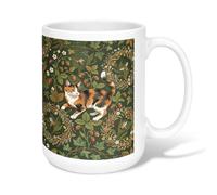 Taza de café de cerámica con diseño de gato, naturaleza botánica de fresas, flores, ninguna verde, taza de chocolate caliente con asa, ideal para amistad, familia, colegas, profesores, personal de