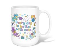 Taza de café de cerámica con diseño de gatos, impresión de huellas de hilo, ninguna colorida taza de té con asa, ideal para amistad, familia, colegas, personal, novios, profesores, 15 onzas