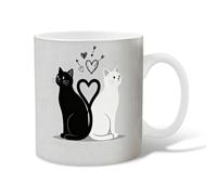 Taza de café de cerámica con diseño de gatos, moderna, minimalista, corazones, flechas, ninguna, negra, novedosa, taza de trabajo con asa, regalo para amistad, familia, colegas, profesores, personal