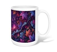 Taza de café de cerámica con diseño de hojas, otoño, naturaleza, copos de nieve, estrellas, otoño, violeta, novedosa, taza de chocolate caliente con asa, ideal para amistad, familia, colegas