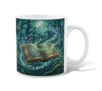 Taza de café de cerámica con diseño de libro, diseño de remolinos místicos de fantasía, árboles ninguno verde, taza de té novedosa con asa, ideal para amigos, familiares, amantes, ancianos, compañeros