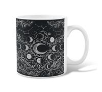 Taza de café de cerámica con diseño de luna, estrellas celestiales y flores, ninguna negra, taza de chocolate caliente con asa, ideal para amistad, familia, colegas, profesores, personal de novia, 11