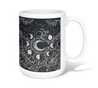 Taza de café de cerámica con diseño de luna, estrellas celestiales y flores, ninguna negra, taza de té novedosa con asa, ideal para amistad, familia, colegas, profesores, personal amoroso, 15 onzas