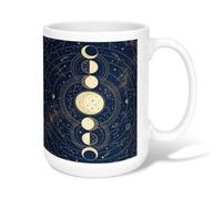 Taza de café de cerámica con diseño de luna, estrellas místicas celestiales, constelaciones ninguna, azul marino, tazas para beber con asa, ideal para amistad, familia, colegas, profesores, personal