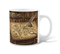 Taza de café de cerámica con diseño de mapa, botella de tinta artística vintage, no marrón, novedosa taza de trabajo con asa, ideal para amigos, familiares, compañeros de trabajo, profesores, parejas