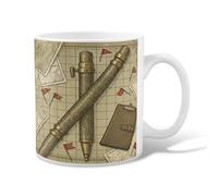 Taza de café de cerámica con diseño de mapa, diseño vintage de la bandera de la aventura marrón, taza de té novedosa con asa, ideal para amigos, familiares, compañeros de trabajo, profesores, parejas