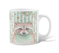 Taza de café de cerámica con diseño de mapache, flores inspiradas en la naturaleza, estrellas, primavera, verde pastel, tazas para beber con asa, ideal para amigos, familiares, compañeros de trabajo