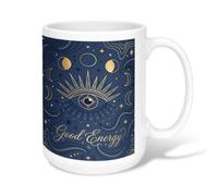 Taza de café de cerámica con diseño de ojo, estrellas bohemias místicas, luna, ninguno, azul marino, taza de té con asa, ideal para amigos, familiares, compañeros de trabajo, amantes de la tercera