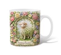 Taza de café de cerámica con diseño de oveja, arco de flores fantásticas de primavera, taza de té verde novedosa con asa, regalo para amistad, familia, colegas, personal, novios, profesores, 15 onzas