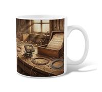 Taza de café de cerámica con diseño de partitura musical, caja de madera rústica vintage, herramientas ninguna, marrón, taza de té novedosa con asa, ideal para amistad, familia, colegas, personal