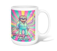 Taza de café de cerámica con diseño de perezoso, diseño retro colorido de durazno, taza de té con asa, ideal para amistad, familia, colegas, profesores, personal de novia, 15 onzas