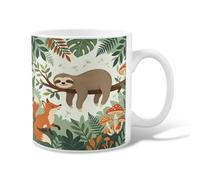 Taza de café de cerámica con diseño de perezoso, setas de zorros y hongos, sin verde, con asa, ideal para amigos, familiares, compañeros de trabajo, profesores, parejas, empleados, 11 onzas