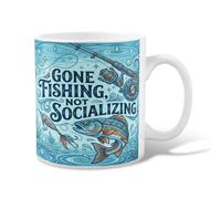 Taza de café de cerámica con diseño de pescado, caña de pescar de verano, color azul, novedosa taza de té con asa, ideal para amigos, familiares, compañeros de trabajo, amantes de la tercera edad, 325
