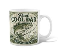 Taza de café de cerámica con diseño de pescado, estilo vintage, rústico, con ondas, color verde, con asa, ideal para amistad, familia, colegas, personal, novios, profesores, 11 onzas