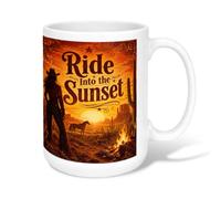 Taza de café de cerámica con diseño de puesta de sol, estilo occidental rústico, vaqueras, caballos, verano, naranja, taza de chocolate caliente con asa, ideal para amigos, familiares, compañeros de
