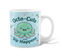 Taza de café de cerámica con diseño de pulpo, corazones de dibujos animados juguetones, peces, verano, aguamarina, novedosa taza de té con asa, ideal para amigos, familiares, compañeros de trabajo
