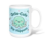 Taza de café de cerámica con diseño de pulpo, corazones de dibujos animados juguetones, peces, verano, aguamarina, taza para beber con asa, ideal para amigos, familiares, compañeros de trabajo