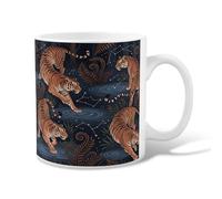 Taza de café de cerámica con diseño de tigre, naturaleza, vida silvestre, hojas de agua, ninguna, negra, novedosa taza para beber con asa, ideal para amistad, familia, colegas, personal, novios