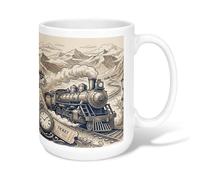 Taza de café de cerámica con diseño de tren, reloj vintage steampunk montañas, ninguno marrón, taza de té novedosa con asa, ideal para amigos, familiares, compañeros de trabajo, profesores, parejas