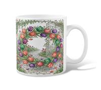 Taza de café de cerámica con diseño de tulipanes, camino floral de primavera, verde, novedosa taza de trabajo con asa, ideal para amigos, familiares, compañeros de trabajo, amantes de la tercera edad