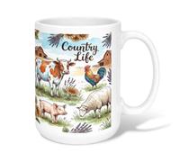 Taza de café de cerámica con diseño de vaca, rústico y rústico con cerdos de gallo otoñal, taza de té con asa, ideal para amigos, familiares, compañeros de trabajo, profesores, parejas, empleados, 15