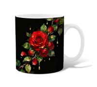 Taza de café de cerámica con diseño floral, elegante, sin gotas, color rojo, novedosa taza de té con asa, regalo para amigos, familiares, compañeros de trabajo, profesores, parejas, empleados, 15