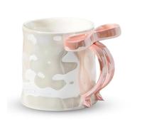 Taza de café de cerámica con dulce lazo y brillo perlado, taza de café rosa elegante taza de café para mujeres, taza rosa regalo para novia, colega, Navidad, día de San Valentín, cumpleaños, 350 ml