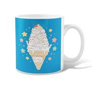 Taza de café de cerámica con forma de cono de helado, diseño de gatos y cerezas, color azul de verano, con asa, ideal para amigos, familiares, compañeros de trabajo, profesores, parejas, empleados