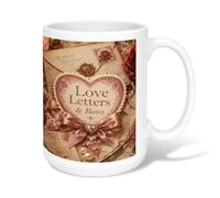 Taza de café de cerámica con forma de corazón, romántica y vintage con lazo de rosa rojo de San Valentín con asa, ideal para amigos, familiares, amantes, ancianos, compañeros de trabajo, 15 onzas