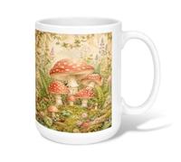Taza de café de cerámica con forma de hongo, flor de helecho de primavera roja novedosa con asa, ideal para amistad, familia, colegas, personal, novios, profesores, 15 onzas