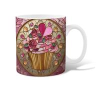 Taza de café de cerámica con forma de magdalena, diseño de corazón, rosa, San Valentín, melocotón, con asa, regalo para amistad, familia, colegas, profesores, personal de novia, 15 onzas